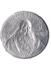 1984 2 Lire Italma Leonardo da Vinci Fior Di Conio San Marino